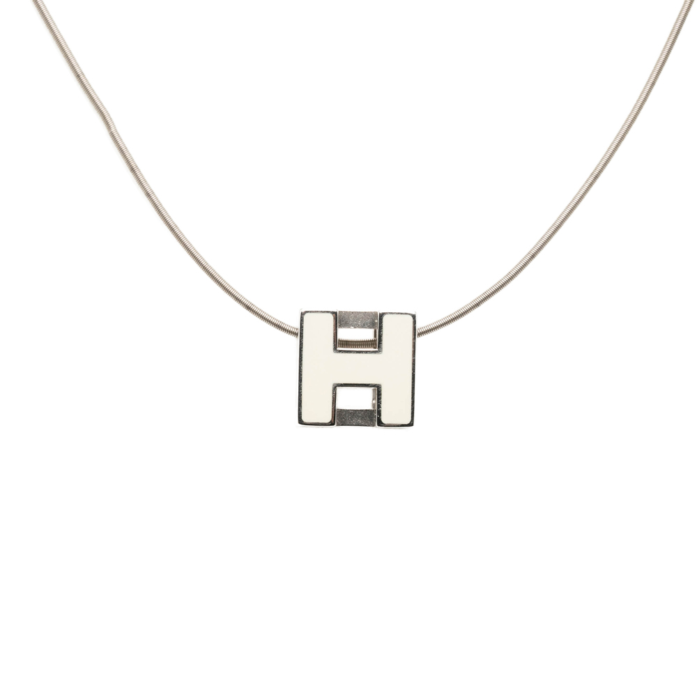 Pre-Loved Hermes Palladium Plated Enamel Cage dH Cube Necklace
